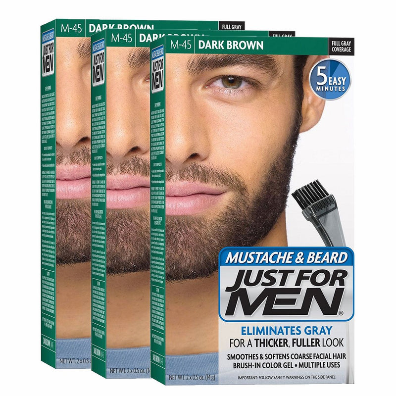 Just For Men Mustache & Beard Brush-In Color Gel, Dark Brown (Pack of 3)