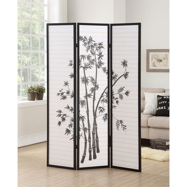 Roundhill Furniture 3-Panel Oriental Shoji Room Divider Screen, Black