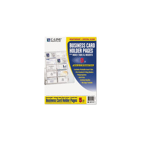 C-Line 61117 Tabbed Business Card Binder Pages, 20 Cards Per Letter Page, Clear (Pack of 5 Pages)