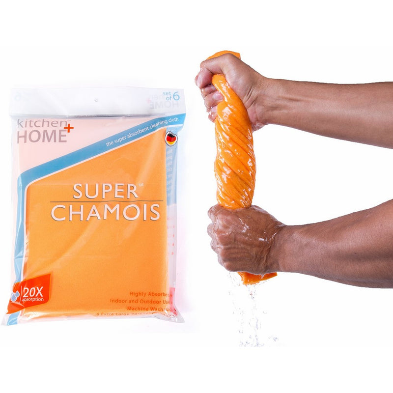 Kitchen  Home Super Chamois - Extra Large 20" X 27" Super Absorbent Cleaning Cloth - 6 Pack Orange Shammy - Holds 20x It's Weight In Liquid