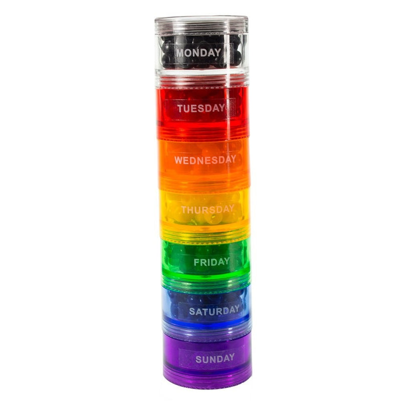 GMS 7 Day Stackable Rainbow Pill Reminder with Extra Lid and Adhesive Labels for each Day (Medium)