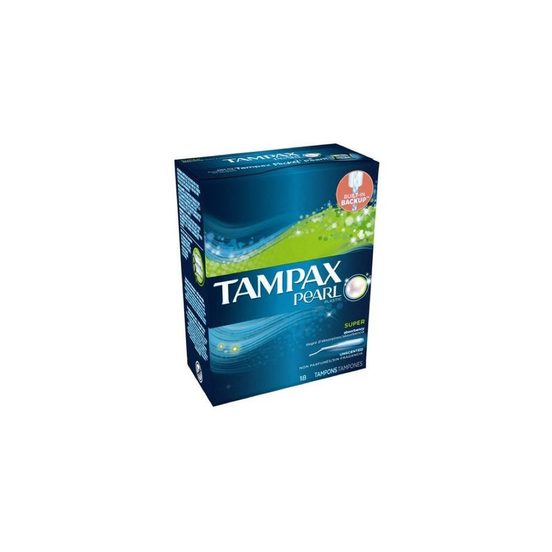 Tampax Pearl Plastic, Super Absorbency, Unscented Tampons, 18 Count