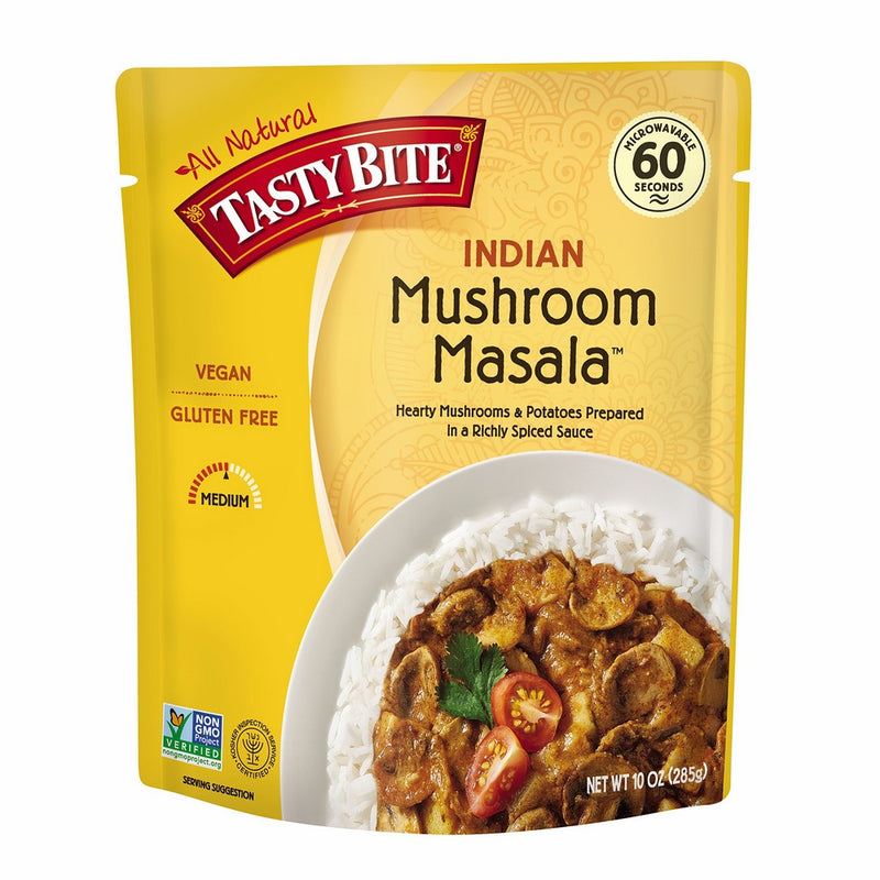 Tasty Bite Indian Entree Mushroom Masala 10 Ounce (Pack of 6), Fully Cooked Indian Entrée with Mushrooms & Potatoes in a Richly Spiced Sauce, Vegan, Gluten Free, Microwaveable, Ready to Eat