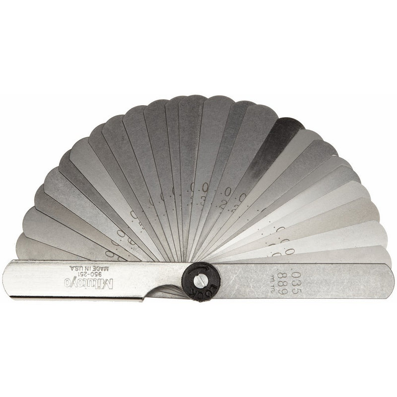 Mitutoyo 950-251Thickness Feeler Gage Set, 0.002-0.035" Thickness, Straight 3" Length, 26 Leaves