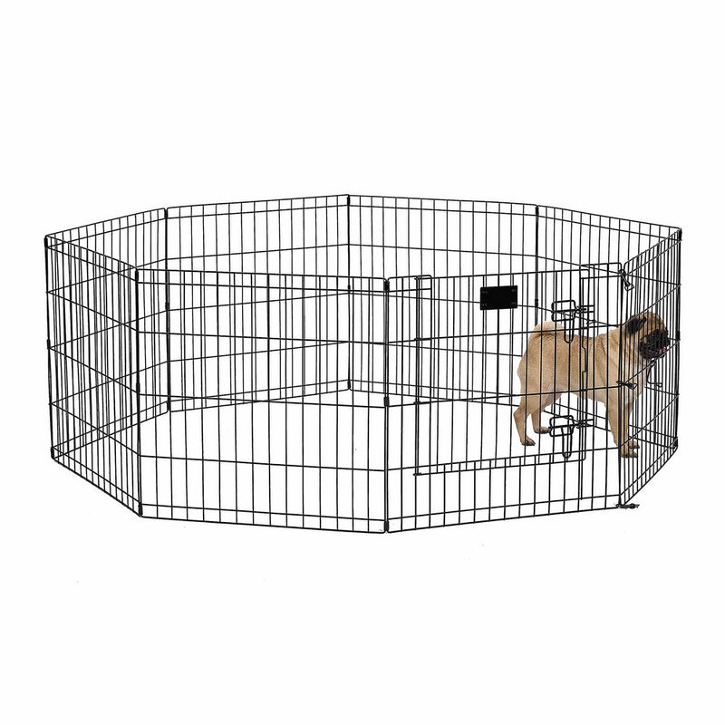 MidWest Foldable Metal Exercise Pen/Pet Playpen, Black w/door, 24" W x 24" H