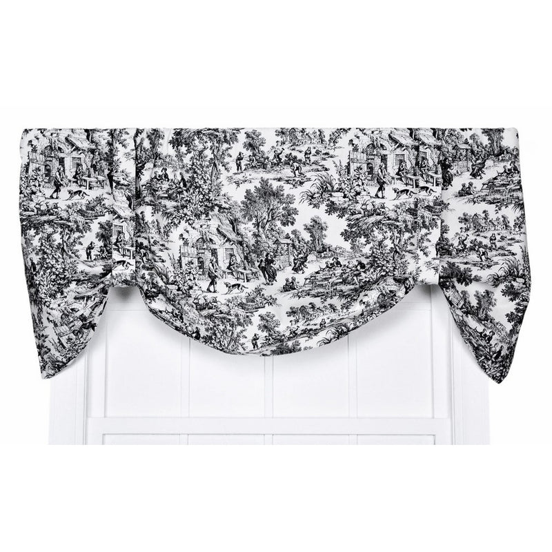 Victoria Park Toile Tie-Up Valence Window Curtain, Black