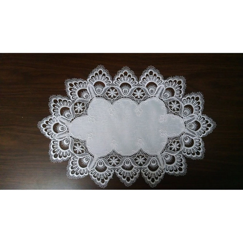 Placemat or Doily with Antique White European Lace and Antique Fabric, Size 27 x 13 inches