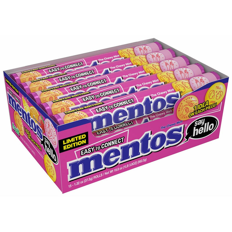 Mentos Chewy Mint Candy Roll, Fruit, Non Melting, 1.32 ounce/14 Pieces (Pack of 15)