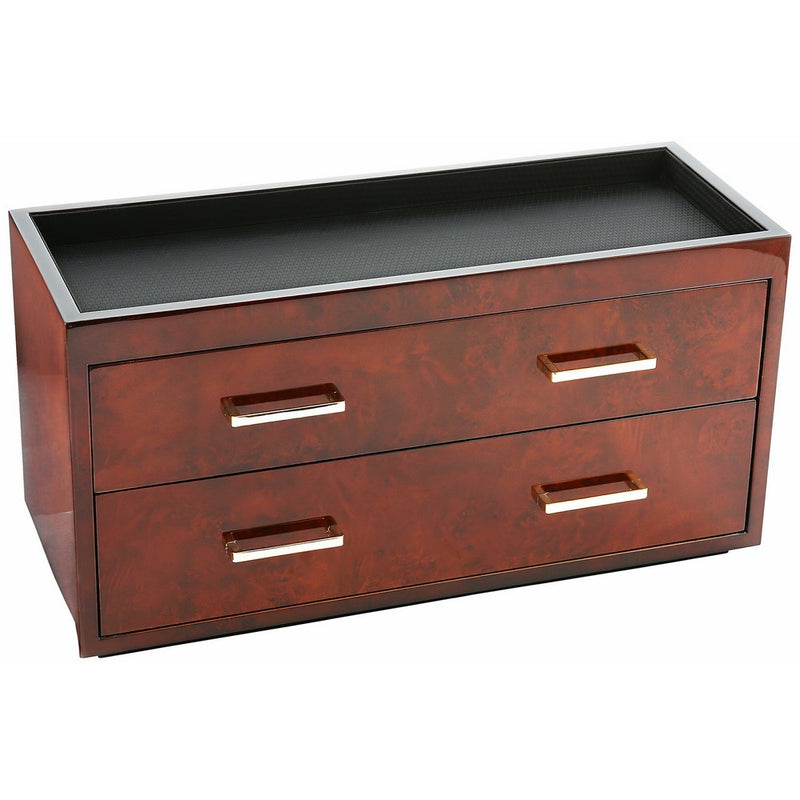 WOLF 460310 Meridian Two Drawer Valet, Charging Station & Pen Box, Burlwood