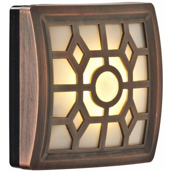 Light It! by Fulcrum 30300-307, 4 LED Wireless Soft-Glow Indoor/Outdoor Motion Sensor Light with Filigree Pattern, 3.5 Inch, Bronze