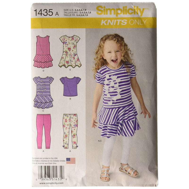 Simplicity 1435 Girls Knit Dresses, Top and Capri Leggings - Knits Only Size: A (3-4-5-6-7-8)