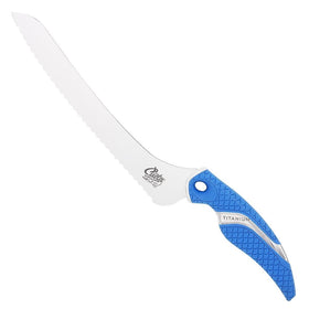 Cuda 9-Inch Titanium Bonded Offset Serrated Knife, Blue