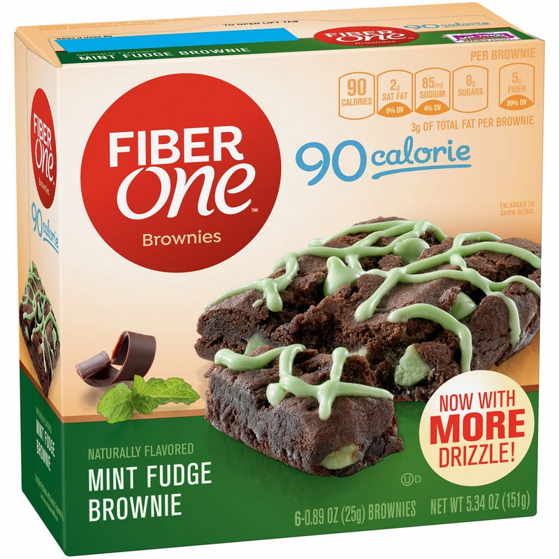 Fiber One Brownies, 90 Calorie Bar, Mint Fudge Brownie, 6 Fiber Bars, 5.34 oz