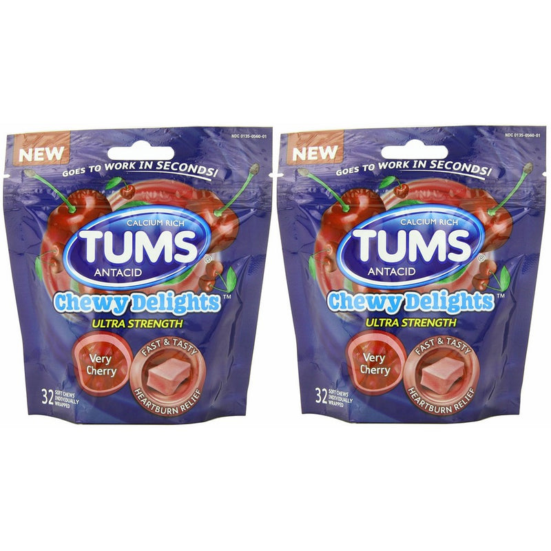 Tums Chewy Delights Soft Chews, Very Cherry, (2 Pack of 32count)