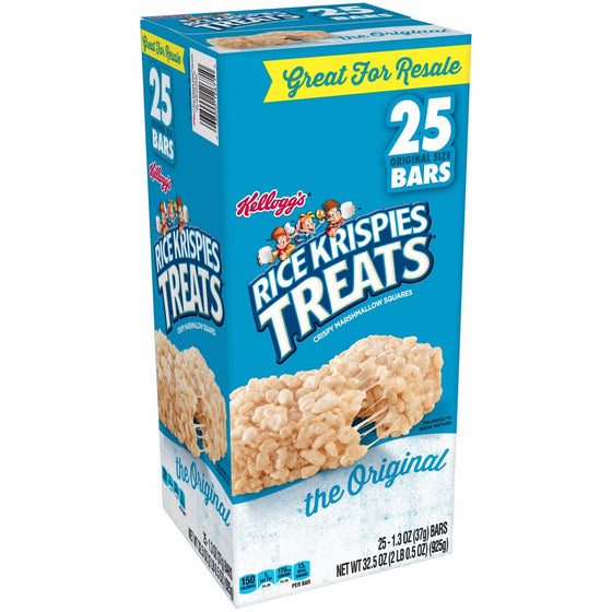 Kellogg's Rice Krispies Treats, Crispy Marshmallow Squares, Original, Single Serve, Display Box, 1.3 oz Bars (25 Count)
