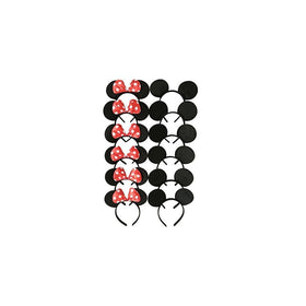 CHuangQi Mouse Ears Solid Black and Red Bow Headband for Boys and Girls Birthday Party Celebration or Event