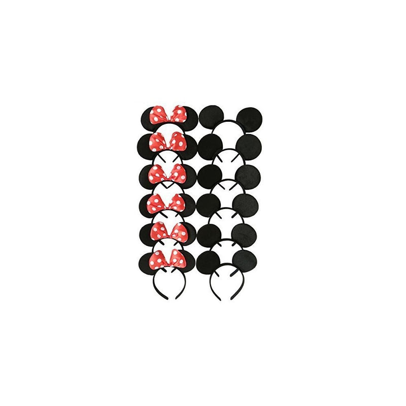 CHuangQi Mouse Ears Solid Black and Red Bow Headband for Boys and Girls Birthday Party Celebration or Event