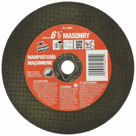 Vermont American 28001 6-1/2-Inch, 5/8-Inch Arbor Abrassive Cut Off Wheel for Concrete and Masonry