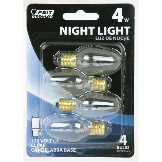 Feit Electric BP4C7/4 4-Watt C7 Night Light Bulb with Candelabra Base, Clear, 4 Pack