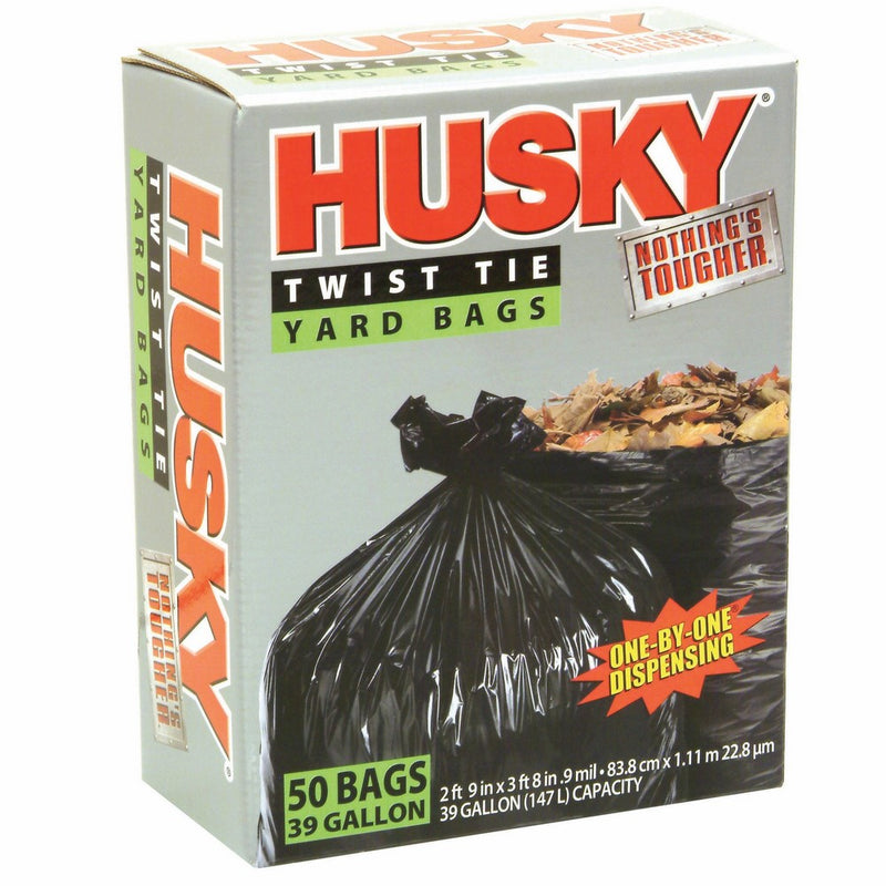 Husky HK39WC050B 39-Gallon Twist Tie Yard Bags, 50 Count