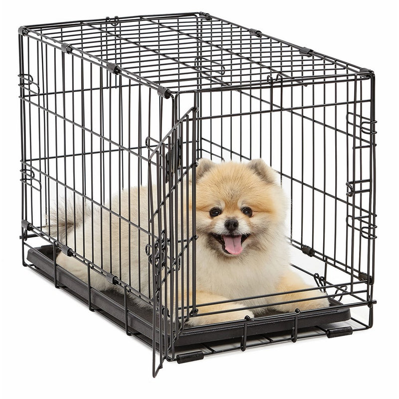 Dog Crate | MidWest iCrate XS Folding Metal Dog Crate w/Divider Panel, Floor Protecting Feet & Leak-Proof Dog Tray | 22L x 13W x 16H inches, XS Dog Breed, Black