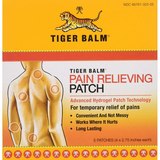 Tiger Balm Patch, Pain Relieving Patch, 4"x2.75",5-Count Packages (Pack of 6)