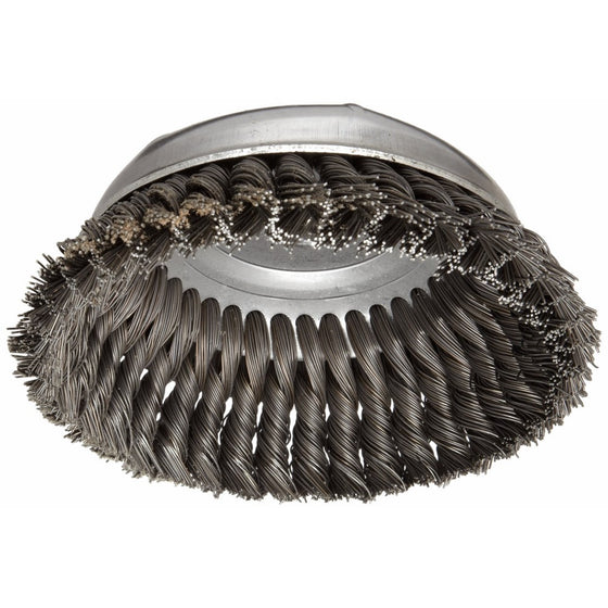 Weiler Vortex Pro Wire Cup Brush, Threaded Hole, Carbon Steel, Partial Twist Knotted, 6" Diameter, 0.025" Wire Diameter, 5/8"-11 Arbor, 6600 rpm (Pack of 1)