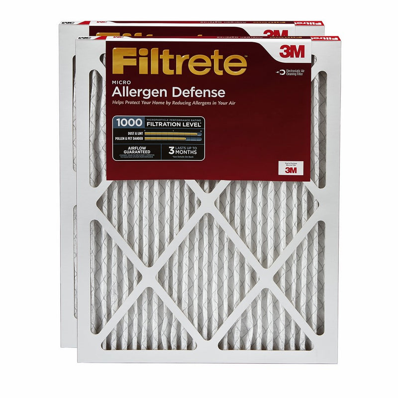 Filtrete MPR 1000 16 x 25 x 1 Micro Allergen Defense AC Furnace Air Filter, Uncompromised Airflow, 2-Pack