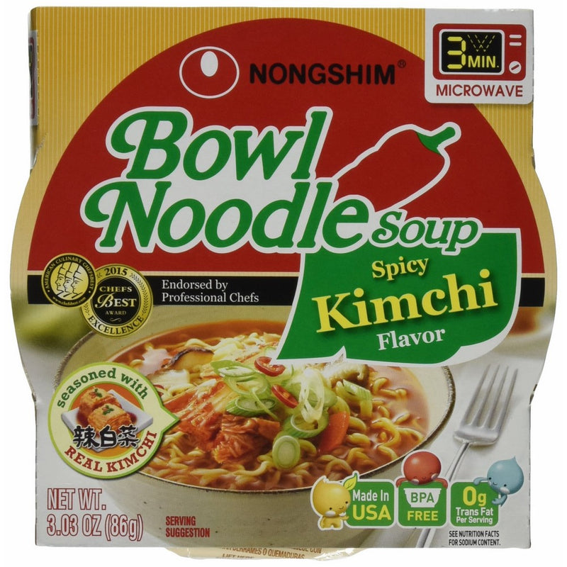 NongShim Bowl Noodle Soup, Kimchi, 3.03 Ounce (Pack of 12)