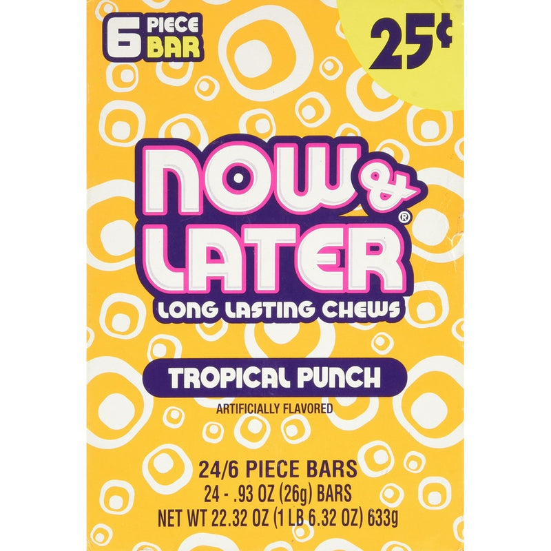 Now and Later Tropical Punch Flavored Candy Twenty Four 6-piece Bars, 22.32 OZ.