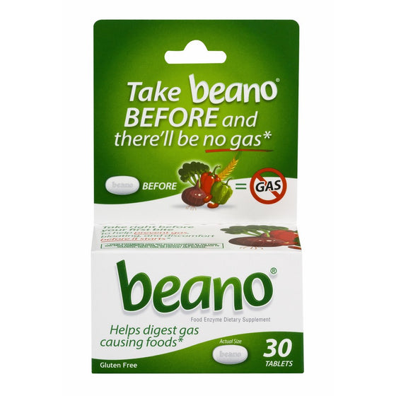 Beano Tablets- Take Beano To Help Digest Gas Causing Foods-30 Tablets Per Box-Packaging May Vary