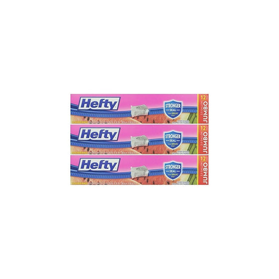 Hefty Slider 2.5 Gallon Jumbo Storage Bags, 12 Count (Pack of 3) 36 Bags Total