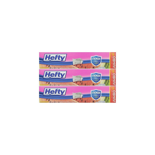 Hefty Slider 2.5 Gallon Jumbo Storage Bags, 12 Count (Pack of 3) 36 Bags Total