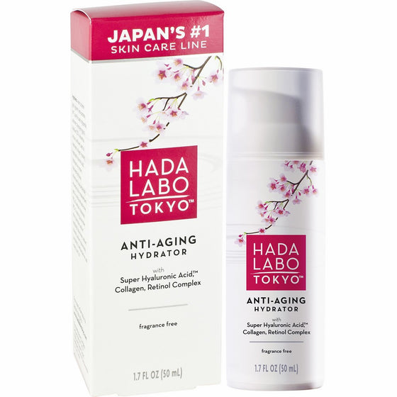 Hada Labo Tokyo Anti-Aging Hydrator 1.7 Fl. Oz - with Super Hyaluronic Acid, Collagen and Retinol Complex - lightweight anti aging serum helps increase firmness and elasticity, fragrance free