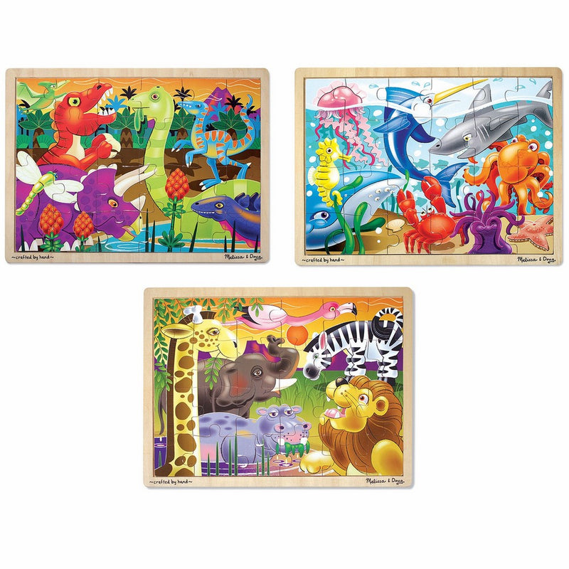 Melissa & Doug 3-Puzzle Jigsaw Set - Dinosaurs, Ocean, and Safari