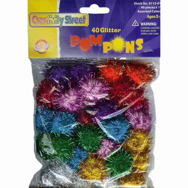 CHENILLE KRAFT 1 INCH GLITTER POMS - 40 PACK