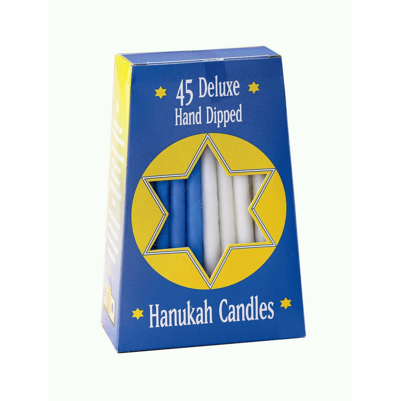 Deluxe Hand-Dipped Blue and White Hanukah Candles, Set of 45