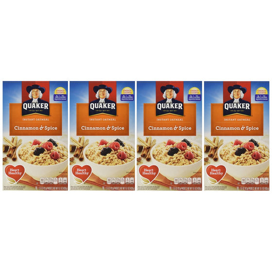 Quaker Instant Oatmeal Cinnamon & Spice, 10-Count Boxes (Pack of 4)