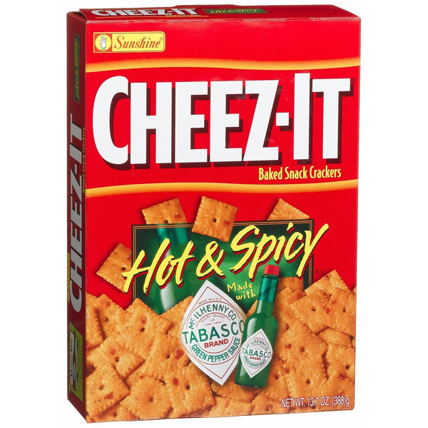 Cheez-It Baked Snack Crackers, Hot & Spicy made with Tabasco, 12.4-Ounce Boxes (Pack of 4)