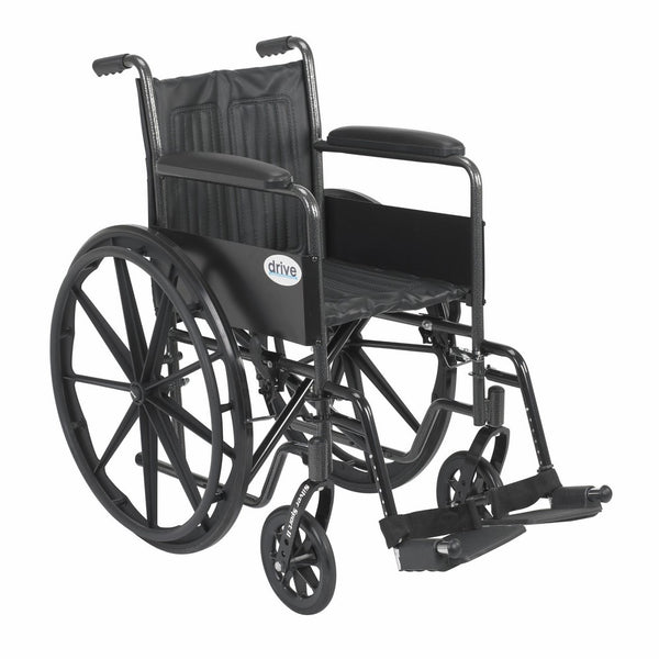 Drive Medical Silver Sport 2 Wheelchair with Various Arms Styles and Front Rigging Options, Black, 18"