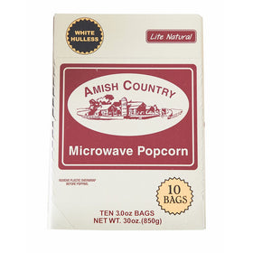 Amish Country Popcorn - Lite Natural White Hulless - Old Fashioned Microwave Popcorn - All Natrual, Gluten Free, and Non GMO - 1 Year Freshness Guarantee (10 Bags)