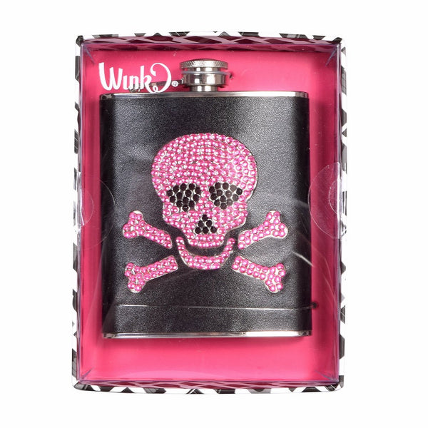 "Danger" Pink Rhinestones- Stainless Steel Hip - Pocket Flask - 7 Ounces