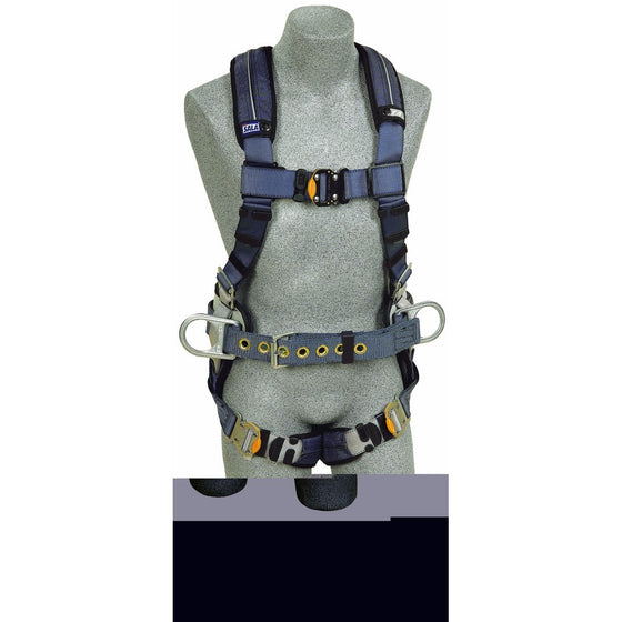 3M DBI-SALA ExoFit XP 1110152 Construction Harness, Back D-Ring, Sewn In Back Pad and Belt w/Side D-Rings, Quick-Connect Buckles, Large, Blue/Gray