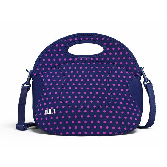 Built NY LB12-MNV Spicy Relish Neoprene Lightweight Insulated Lunch Bag with Adjustable Crossbody Strap, Mini Dot Navy