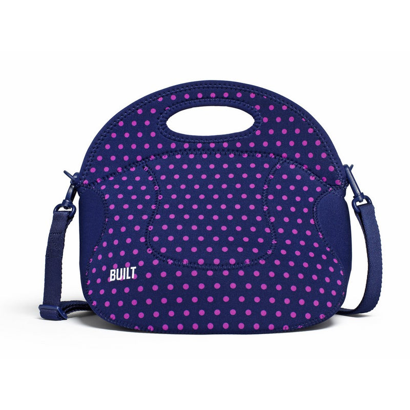 Built NY LB12-MNV Spicy Relish Neoprene Lightweight Insulated Lunch Bag with Adjustable Crossbody Strap, Mini Dot Navy