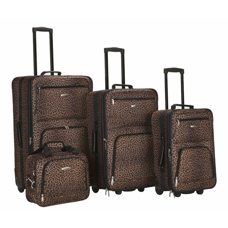 Rockland Luggage 4 Piece Luggage Set, Brown Leopard, Medium
