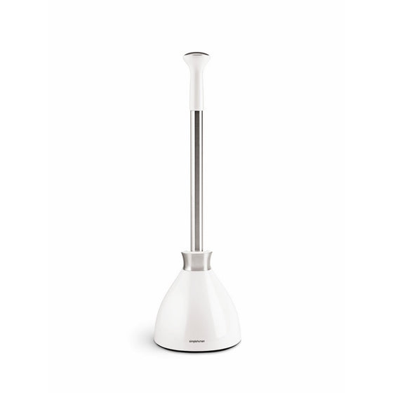 simplehuman Toilet Plunger and Caddy, Stainless Steel, White