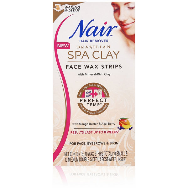 Nair Brazilian Spa Clay Face Wax Strips, 40 Strips