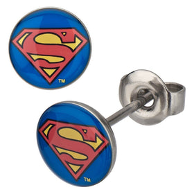 Stainless Steel Post with 8mm Superman Logo Stud Earrings