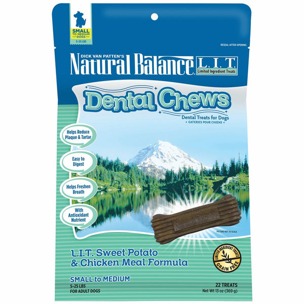 Natural Balance Dental Chews Dog Treats, L.I.T. Limited Ingredient Treats Sweet Potato & Chicken Meal Formula, Grain Free, For Small Dogs, 13-Ounce